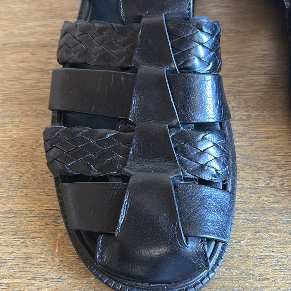 Vibram Fisherman Men's Black Braided Leather Sandals. Size 11. Made in Italy. - Picture 5 of 9